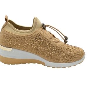 Golden road Women's Chunky Rhinestone Sneaker Sparkly Bling Mesh Slip on Elastic